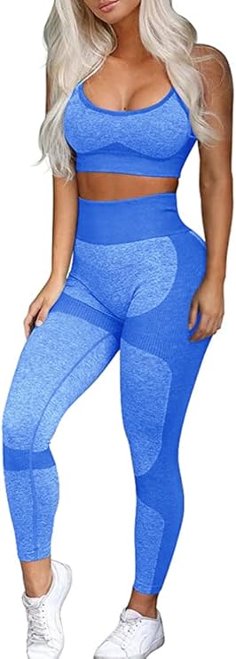 Women’s 2-Piece Seamless Workout Set – High-Waist Yoga Leggings & Cross-Back Sports Bra