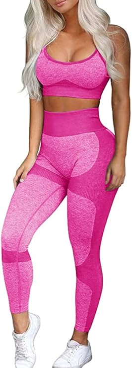 Women’s 2-Piece Seamless Workout Set – High-Waist Yoga Leggings & Cross-Back Sports Bra