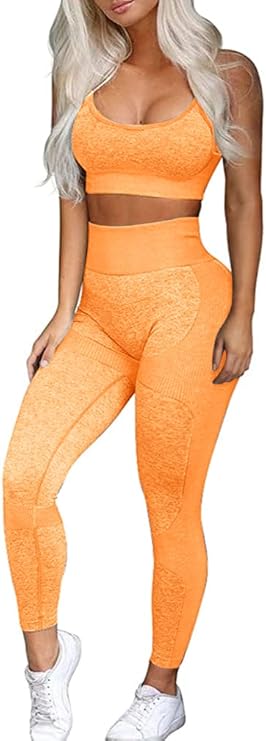 Women’s 2-Piece Seamless Workout Set – High-Waist Yoga Leggings & Cross-Back Sports Bra
