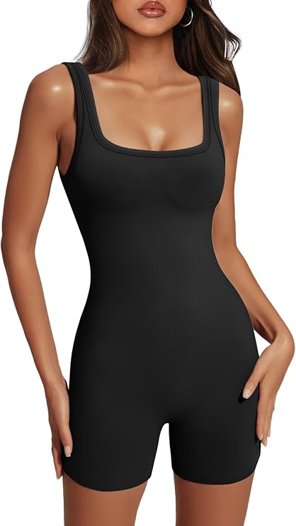 Women’s One-Piece Workout Romper – Sleeveless Scoop Neck Active Bodysuit