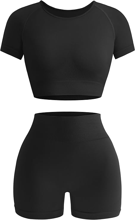Women’s Seamless 2-Piece Workout Set – Crop Top & High-Waist Shorts | Gym & Yoga Activewear