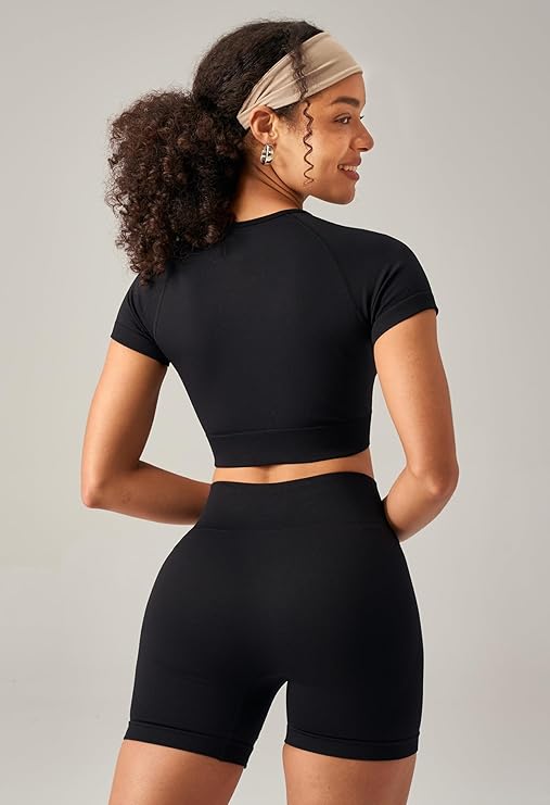 Women’s Seamless 2-Piece Workout Set – Crop Top & High-Waist Shorts | Gym & Yoga Activewear